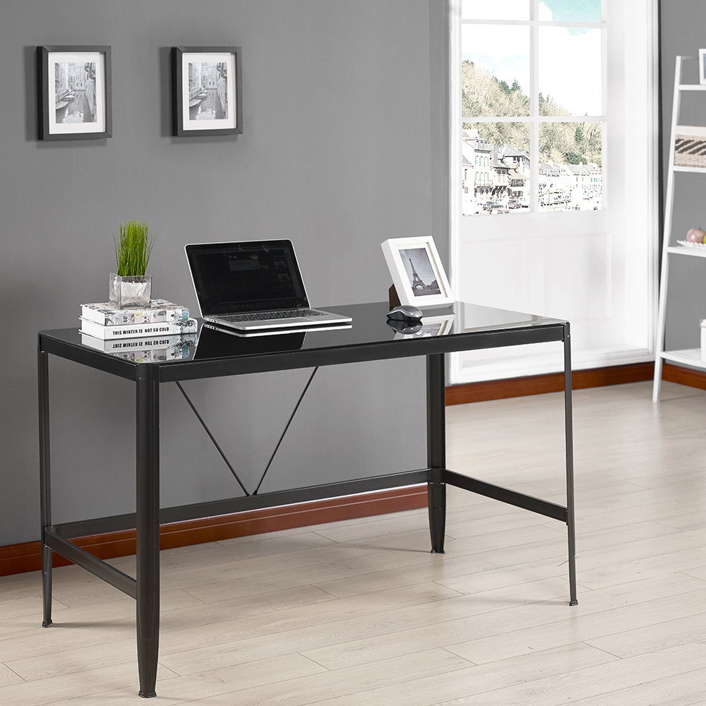 Sullivan Metal & Glass Writing Desk (Black)